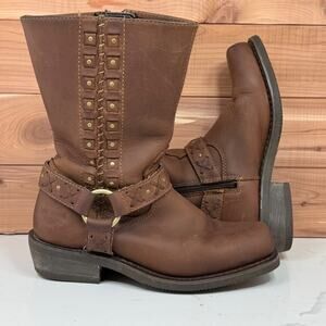 Harley Boots Brown Leather Auburn Harness Stud Motorcycle Boots Women's size 8.5